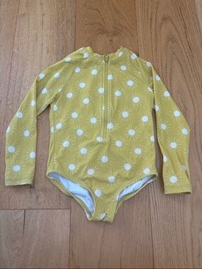 Hanna Andersson Yellow Sun-Print Long-Sleeve One-Piece Swimsuit Size 5